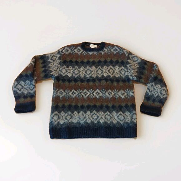 J Crew Hand Knit Wool Sweater Mens XS Brown Black Vintage Heavy Winter - Picture 1 of 6